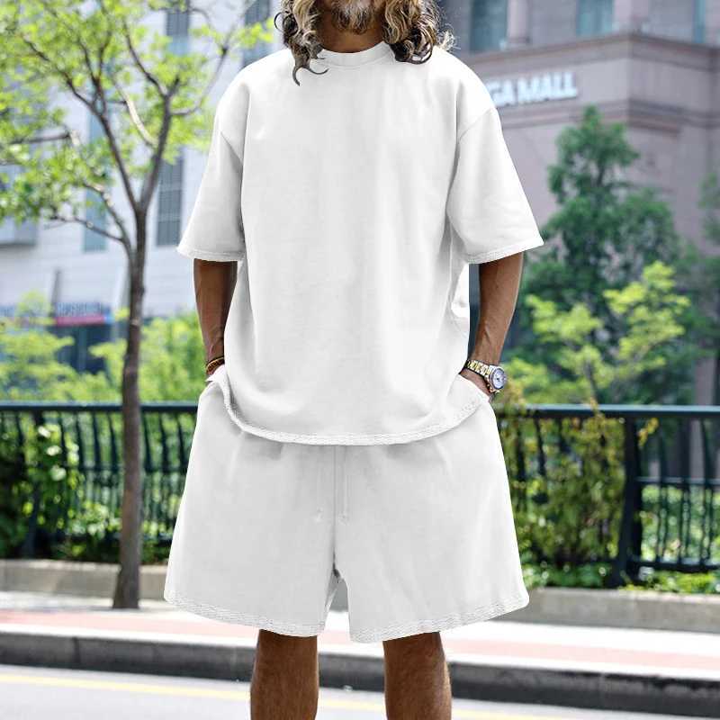 Summer mens T-shirt set solid color 2-piece set mens O-neck short sleeved T-shirt S-3XLXJ250326