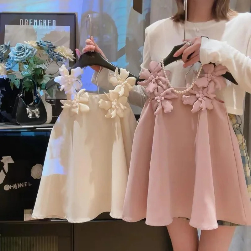 Ins Summer Infant Babys Girls 2PCS Clothes Set Cotton Solid Flower Slip Vestshorts Outfit Kids Girls Thin Sweet Princess Dress 250326