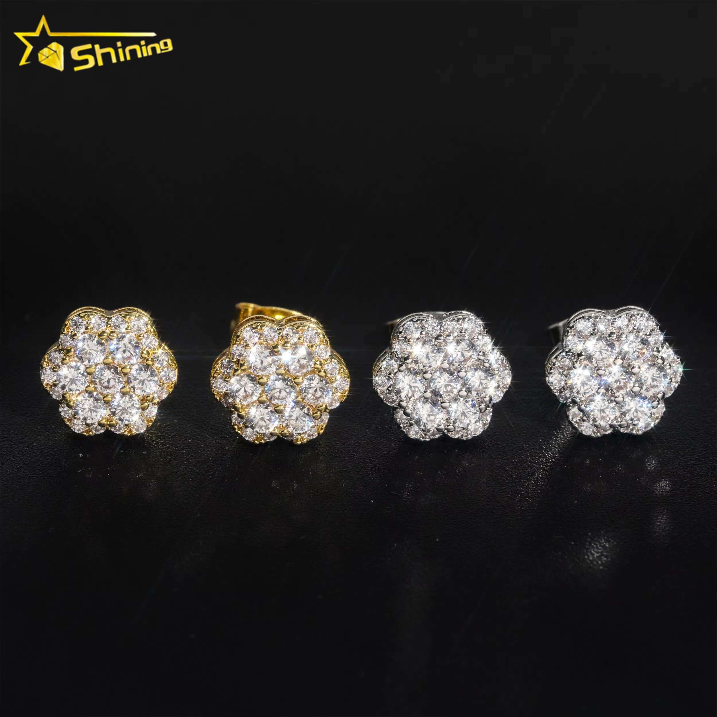 Hip Hop Jewelry 925 Sterling Silver Diamond Hip Hop Moissanite Earring Flower Earring VVS Moissanite Stud Earrings