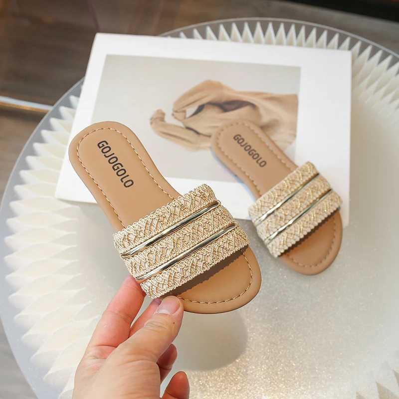 Slipper Flat childrens slider with open toes soft sole indoor and outdoor PU girls slider for summer 2025 Zapatillas Mujer S25326