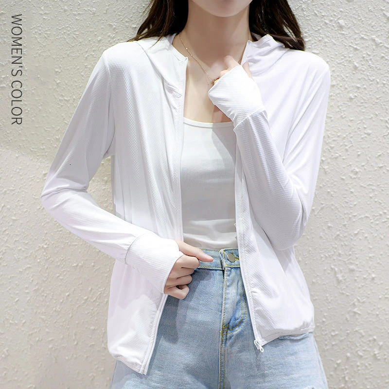 UPF50Sunscreen Jacket Womens Ice Silk Hoodie Suitable for Summer Air Conditioning Clothing Breathable Solid Color 250326