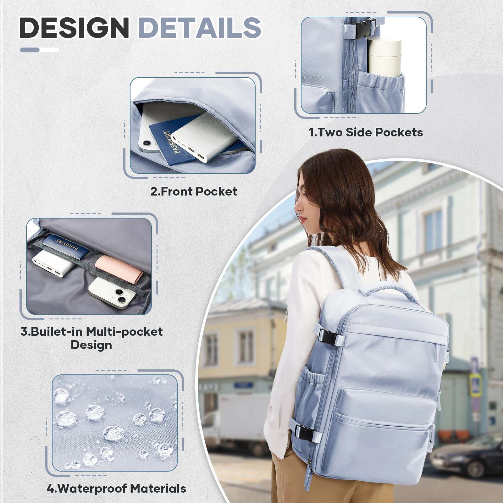 Fashion College Compression Backpack, Women Men 15.6In Laptop Expand Hiking Vacuum Travel Backpack