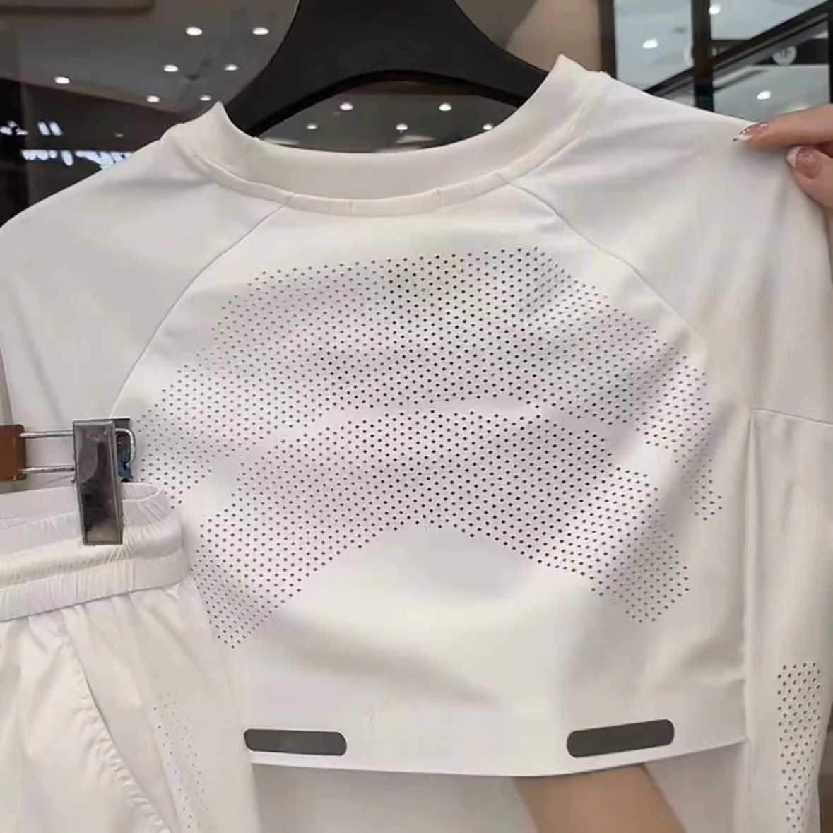 2024 Summer New Mens Breathable Perforated Ice Silk Short Sleeve Set Loose Quick Drying Sports and Leisure Two Piece SetXJ250326