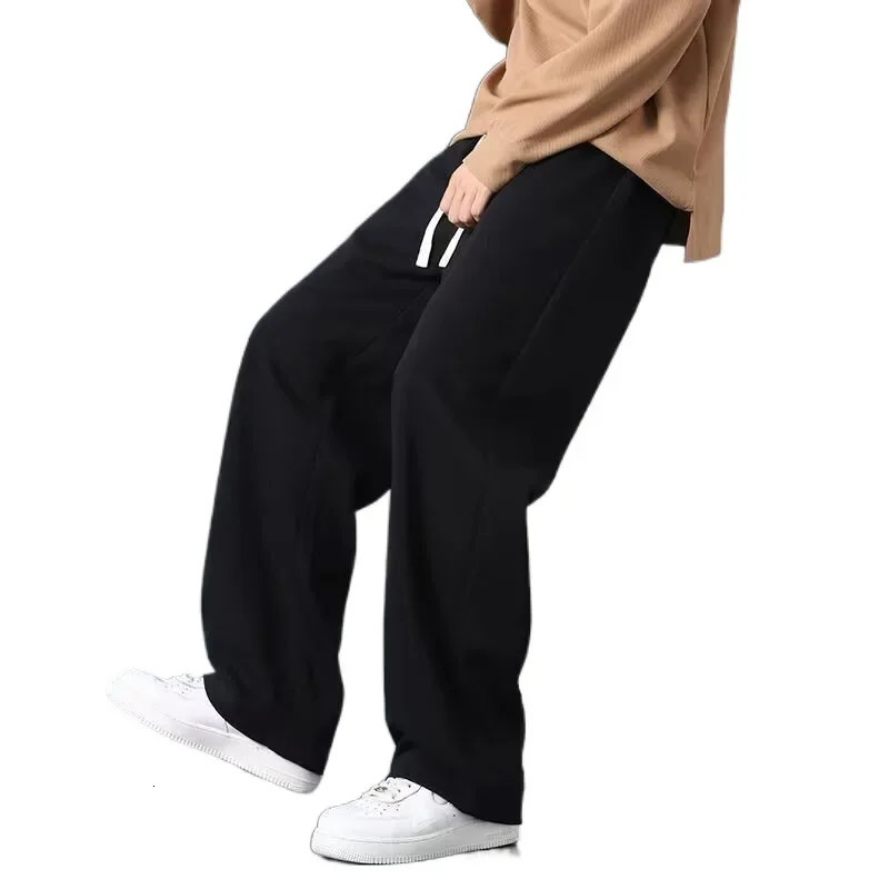 Versatile Casual Straight Leg Mens Pants Loose Fit Hong Kong Style Trendy Pocket Cuff Bottom Suitable for All Occasions 250327
