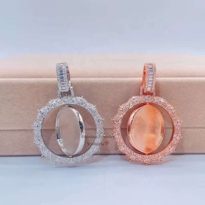 Sterling Silver 925 Double Side Moissanite Diamond Frame Memory Iced Out Picture Photo Pendant