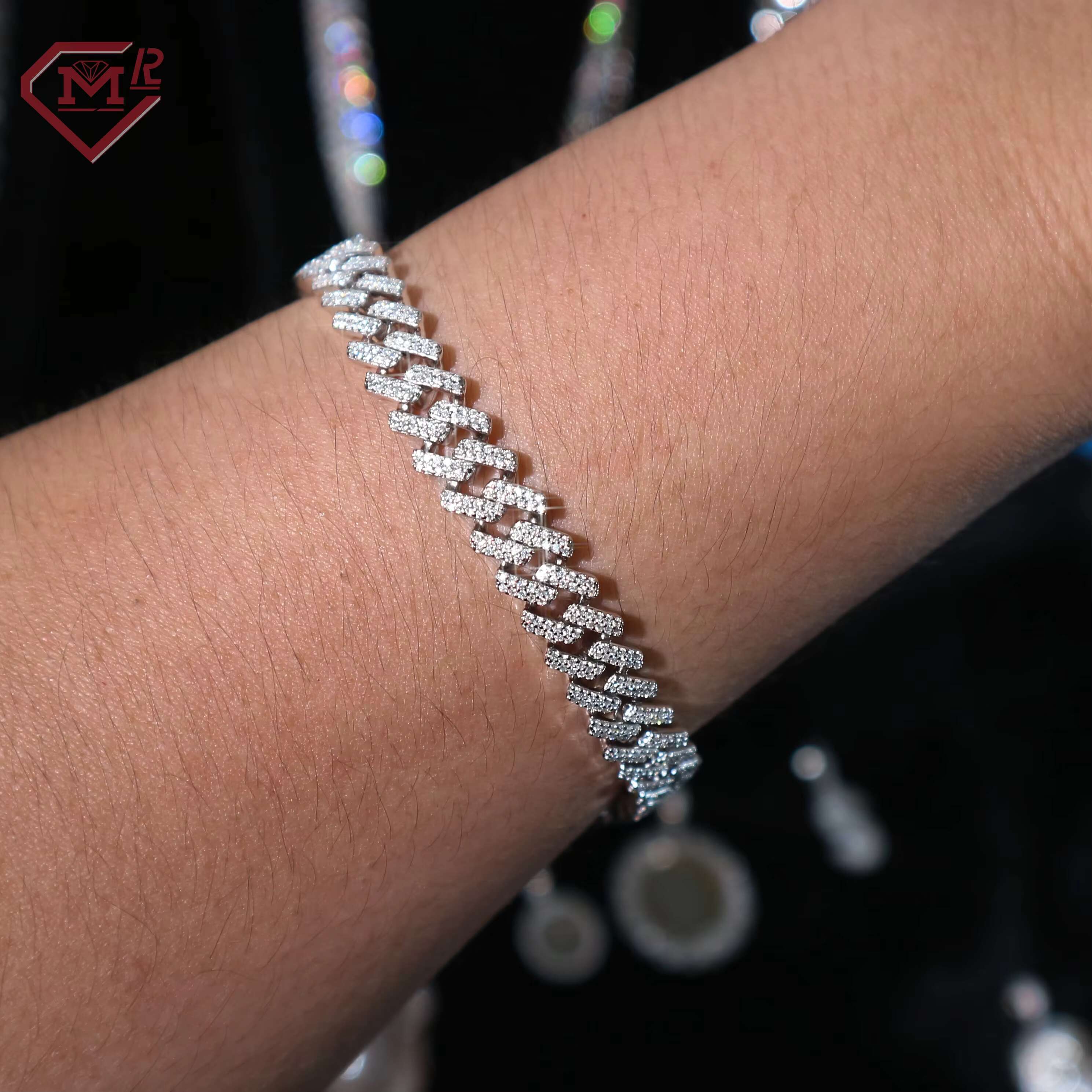 Small Moissanite Cuban Bracelet Straight Angle 2 Rows Vvs Iced Out Diamond Silver 925 Moissanite Cuban Chain
