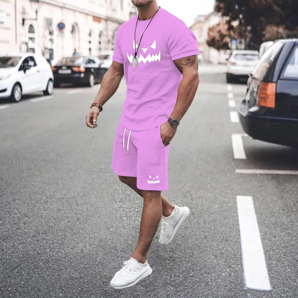 Mens casual sportswear round neck short sleeved loose fit sweatshirt suit style personalized streetwear summer items 250327