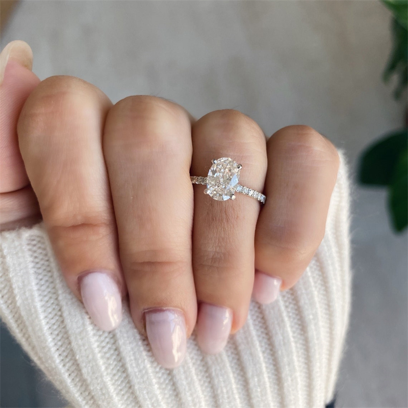 Jewelry 18K 14K White Real Gold Oval Shape Lab Diamond Engagement Ring 1.5.0 Carat Hiden Halo Wedding Gold Ring For Women Platinum 950 Available
