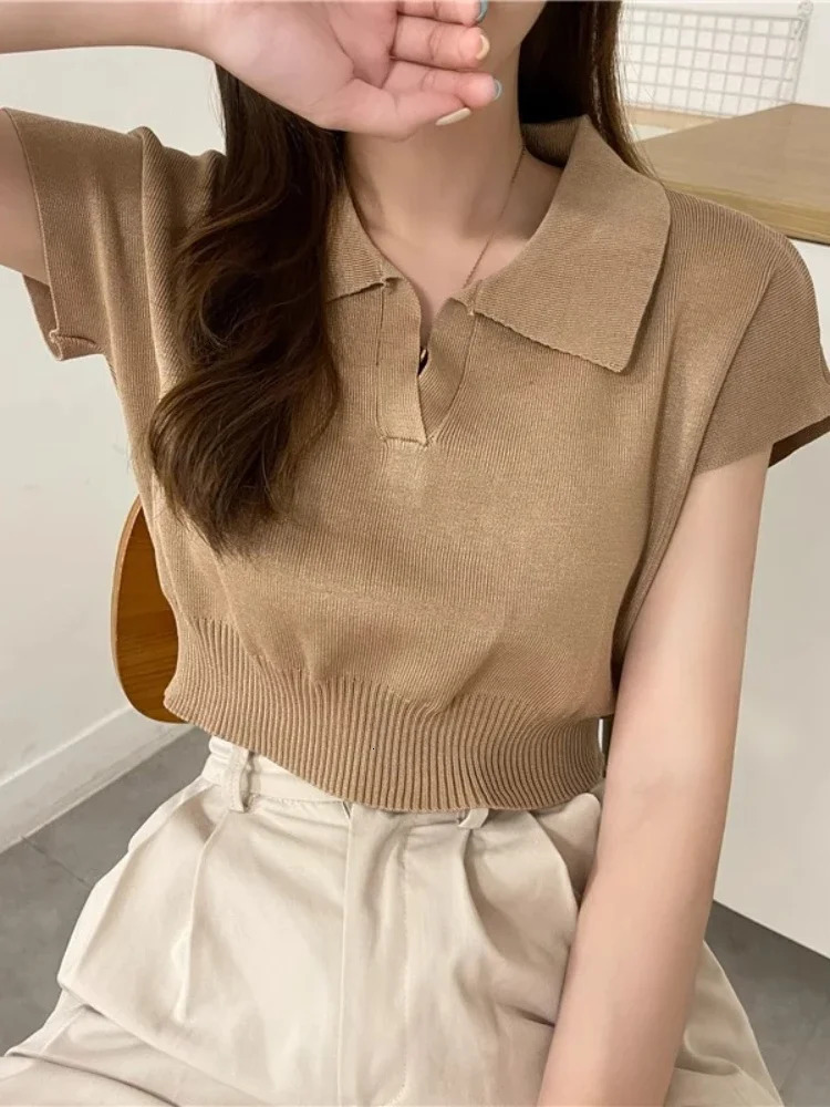 ZJAISS collar sweater paradigm short sleeved knitted top suitable for spring and summer womens cutting tops 250326