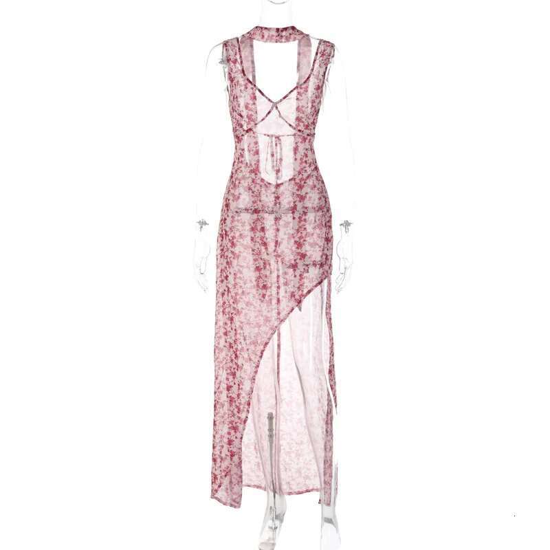 Dongdumaoyi Spring New Strappy Floral Sexy Backless Slit Tie Waist Women S Dress