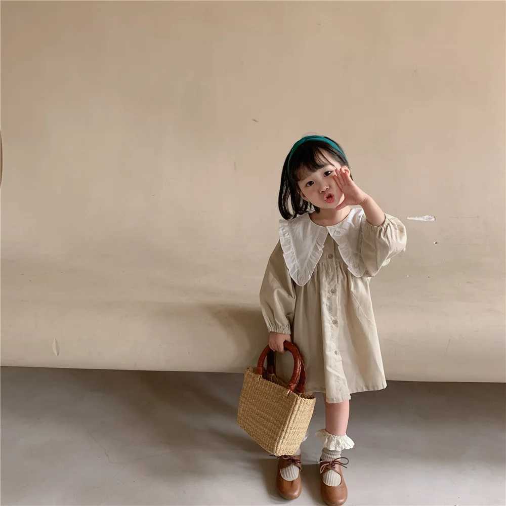 Collar plain weave spring summer childrens baby dress casual childrens dress W250326