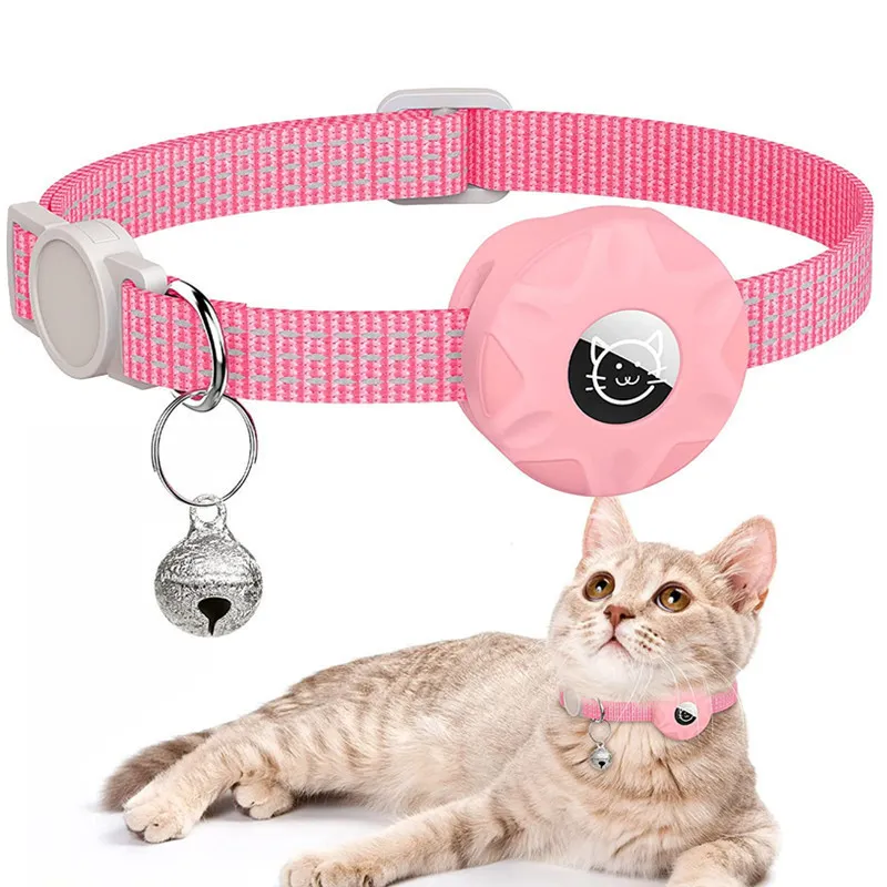 Reflective cat collar detachable Apple air tag cat GPS cat collar with AirTag bracket and bell lightweight tracker dog
