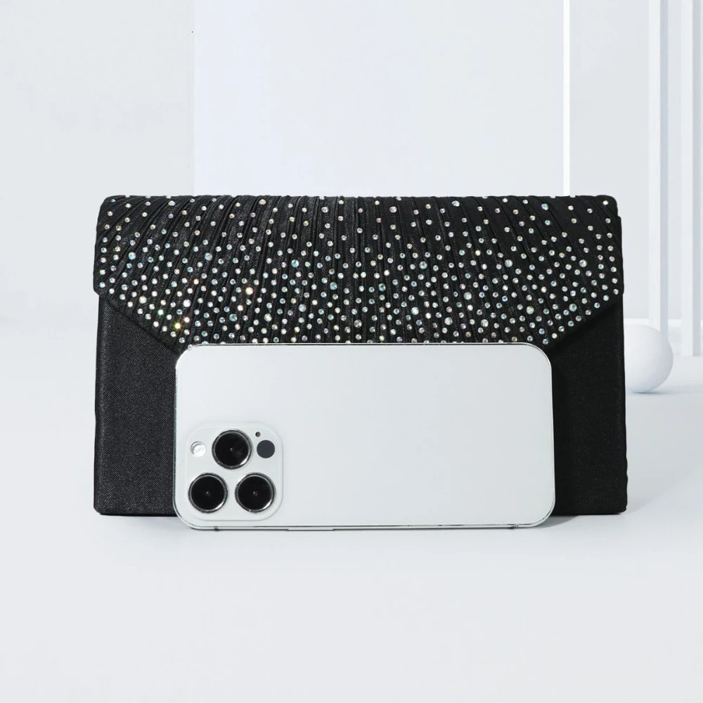Elegant rhinestone evening bag womens pleated clutch wallet luxurious flip handbag used for weddings parties dances and banquets 250326