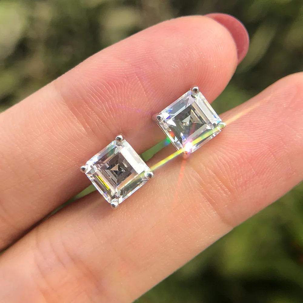 Wong Rain 925 Sterling Silver Asscher Cut Lab Sapphire High Carbon Diamonds Gemstone Ear Studs Earrings Fine Jewelry Wholesale 250318