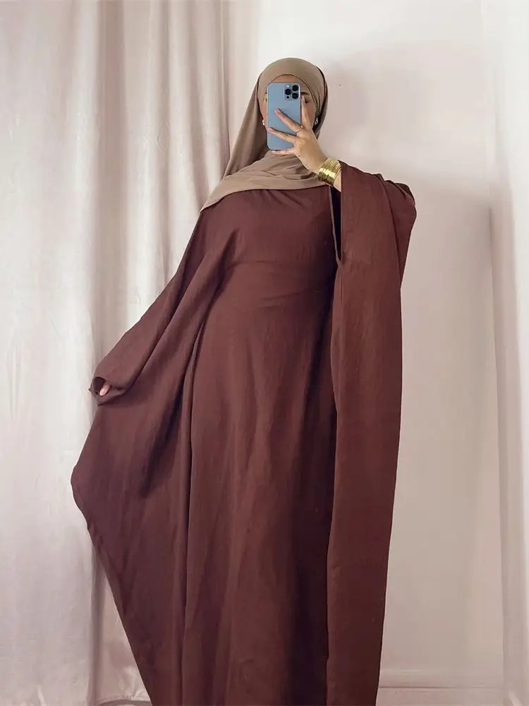 Ramadan Eid al Fitr Soft Crepe Khimar Batwing Abaya Dubai Islamic Muslim Humility African Womens Clothing 250326