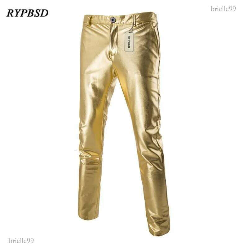 Men's Pants Arrival Gold And Silver Black Shiny Gothic Rock PU Leather Men Zipper Stage Performance Singers Dance Trousers M-2XL
