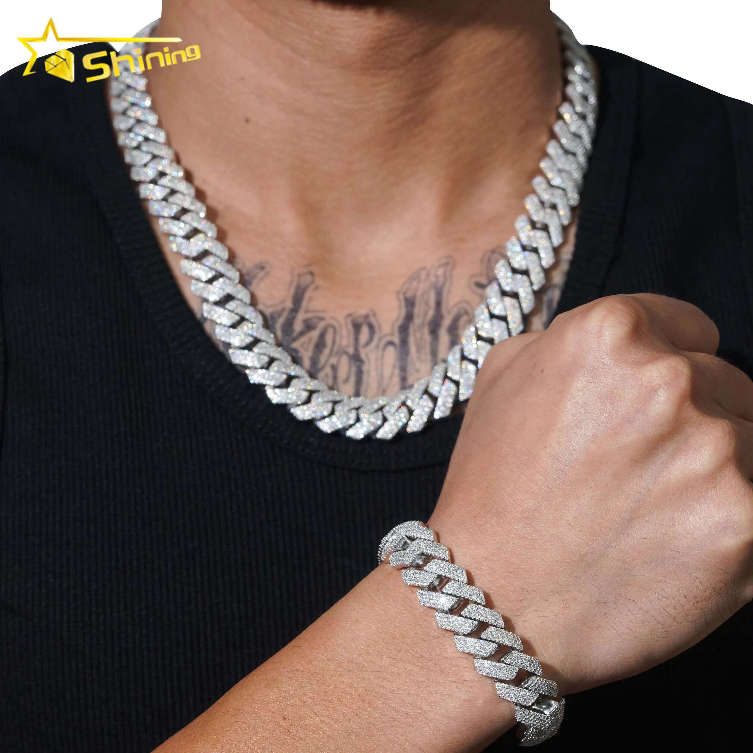 Wholesale Price S925 Sterling Silver Fine Jewelry Iced Out Cuban Chain VVS Moissanite Diamond Cuban Link Chain
