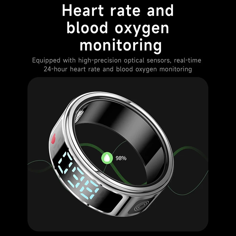 SR08 smart ring mens LED display screen Bluetooth heart rate and blood oxygen monitoring multi sport mode IP68 5ATM waterproof 250322