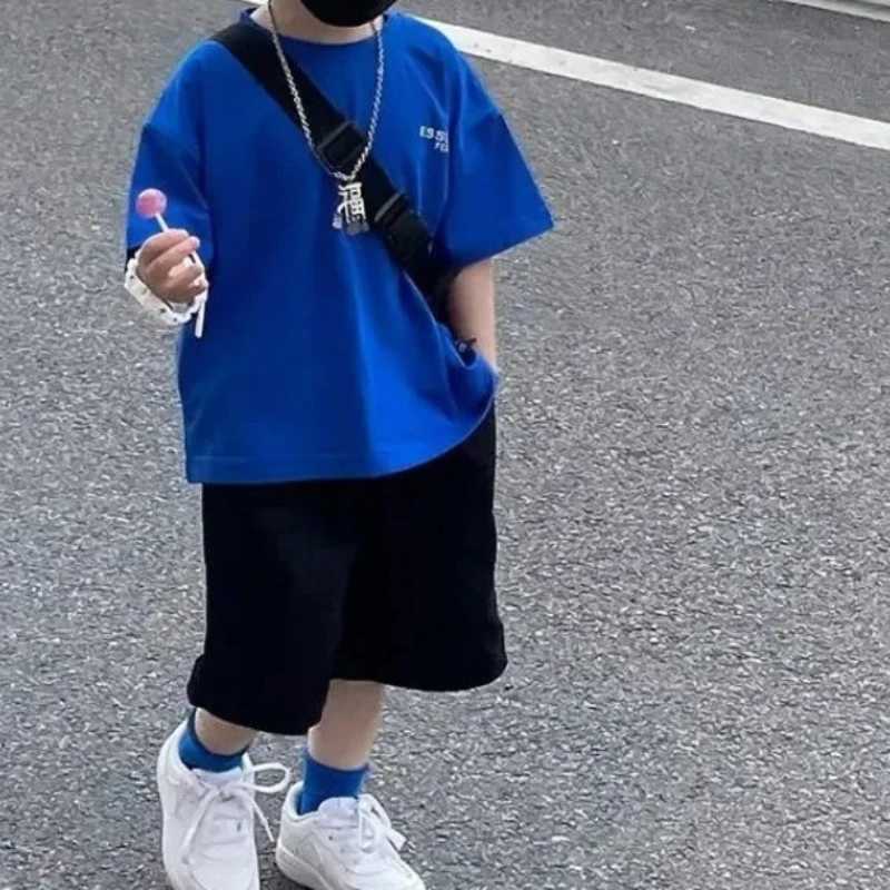 Childrens Set Boys Summer 2024 New Childrens Clothing Handsome Baby Cotton Short Sleeve+Medium and Large Childrens Short Sleeve SetT250327