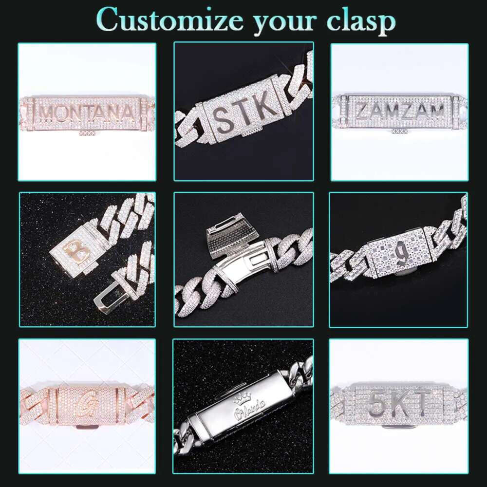 pass tester fashion gra moissanite dia 10mm-12mm wide 2rows solid sier cuban k chain for rapper hip hop necklace bracelet gift accessories