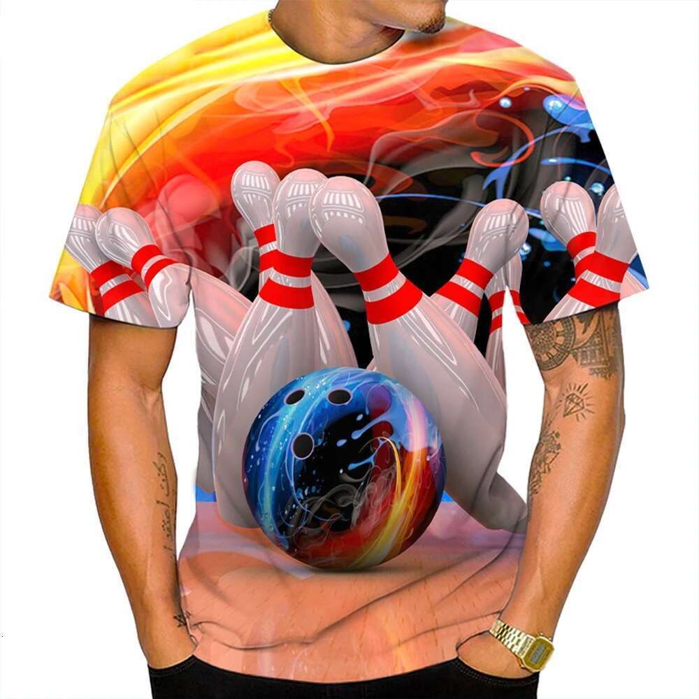 Summer fashion trend men s fun and innovative T shirt D bowling print pattern casual neutral round neck comfortable top