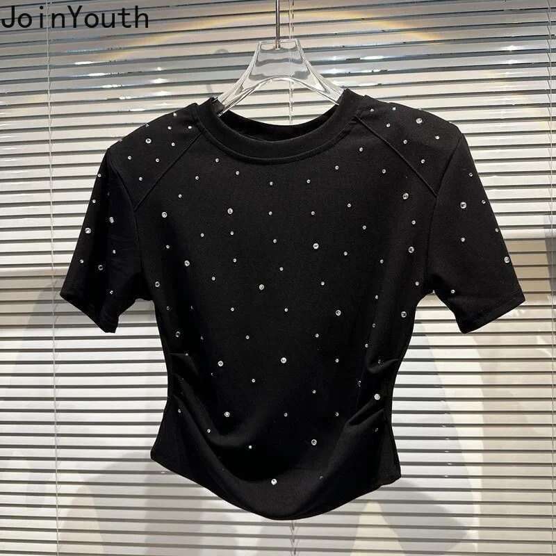 White Woman Tshirts 2025 Ropa Mujer Fashion Heavy Dia Short Sleeve O-Neck Summer Korean Tees Casual Crop Tops Y2k T Shirt