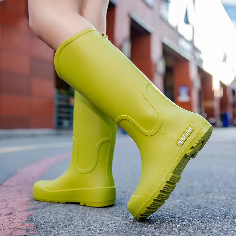 Rain boots for women high rain adults fashionable mid calcium water shoes anti slip work waterproof sea dragon rubber outdoor wear 250317