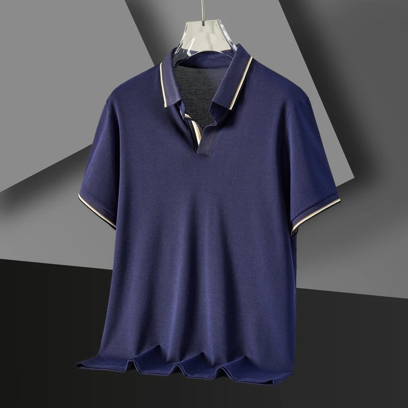 Mens Polo Shirt Summer High end Ice Silk Cool Short Sleeve Collar Vneck Top Breathable Thin Tshirt Clothing 250327