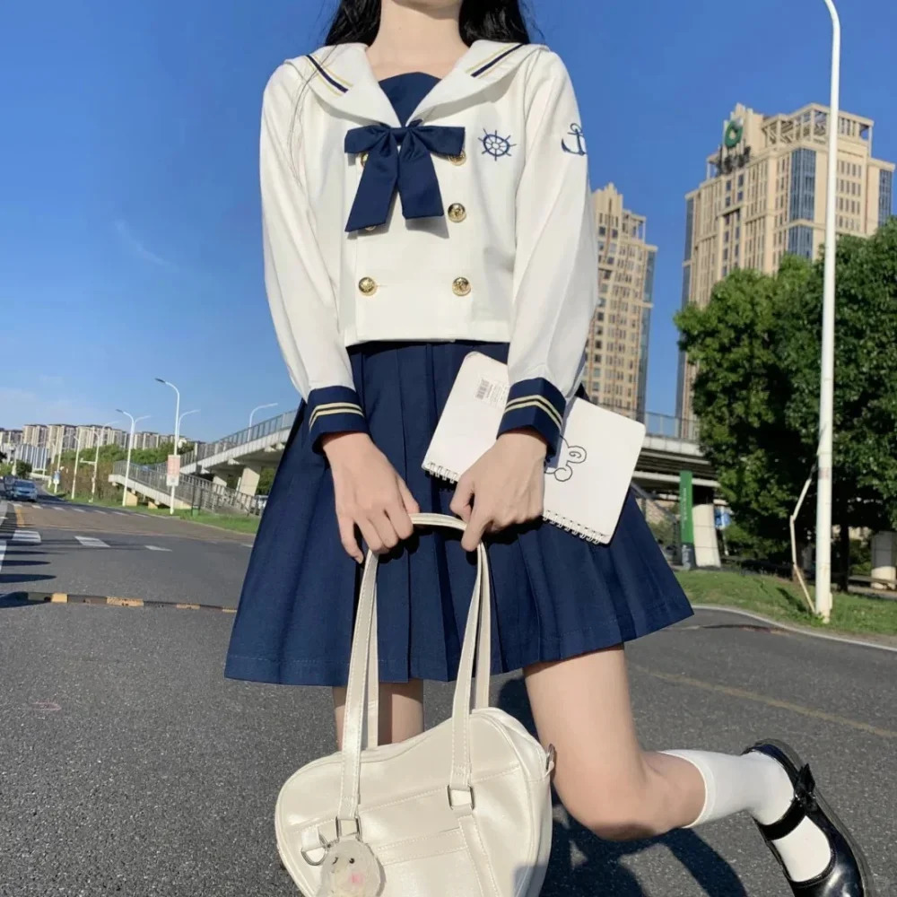 Japanese school uniform girl Jk sailor suit S2XL navy shirt summer sexy pleated Skirt Fuku anime COS costume female 250326