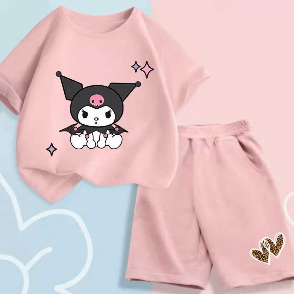 Summer baby clothing set childrens girls cartoon printed short sleeved T-shirt top and bottom 2-piece set childrens track and field clothing setT25032
