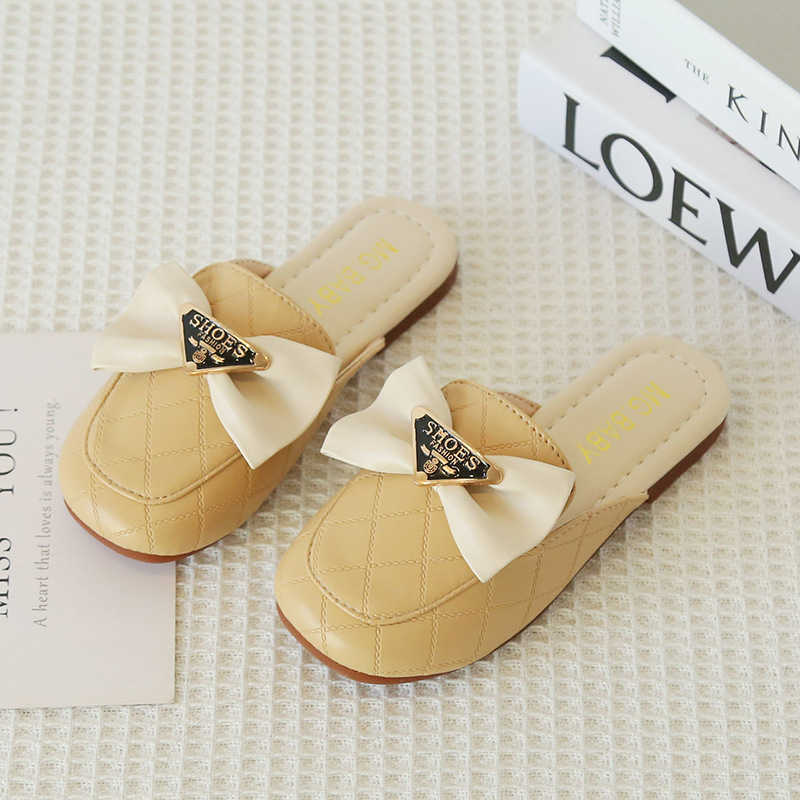 Slipper 2024 Spring and Autumn New Square Head Outward Wearing Baotou Half Slippers Low Heel Middle Big Childrens Cool Slippers Candy Color Fashionabl