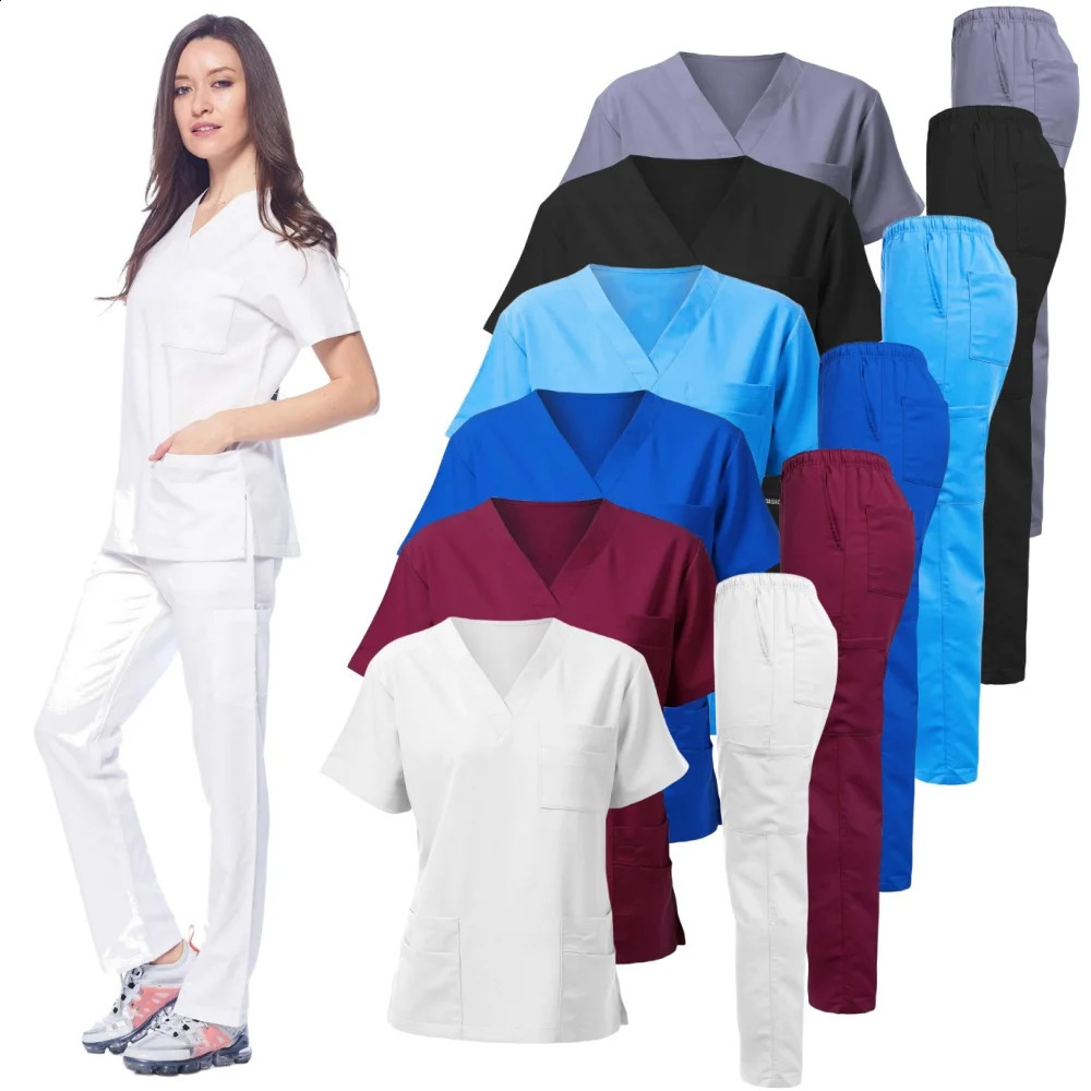 Wrinkle resistant washable soft fabric care washer hospital uniform top female jogging set nurse 250326