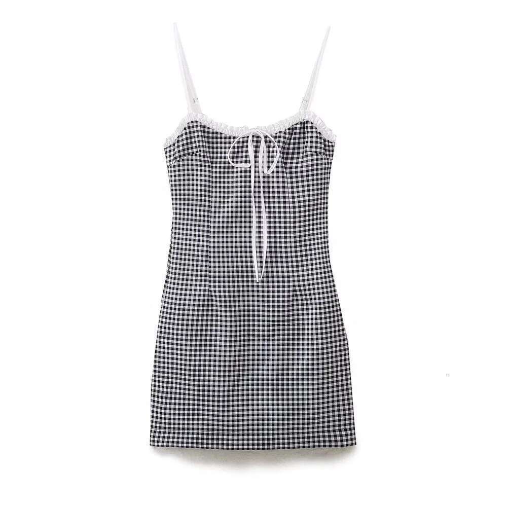 American and 2025 Summer European Style Women's New Casual Sexy Temperament Sleeveless Slim Fit Plaid Patchwork Dress
