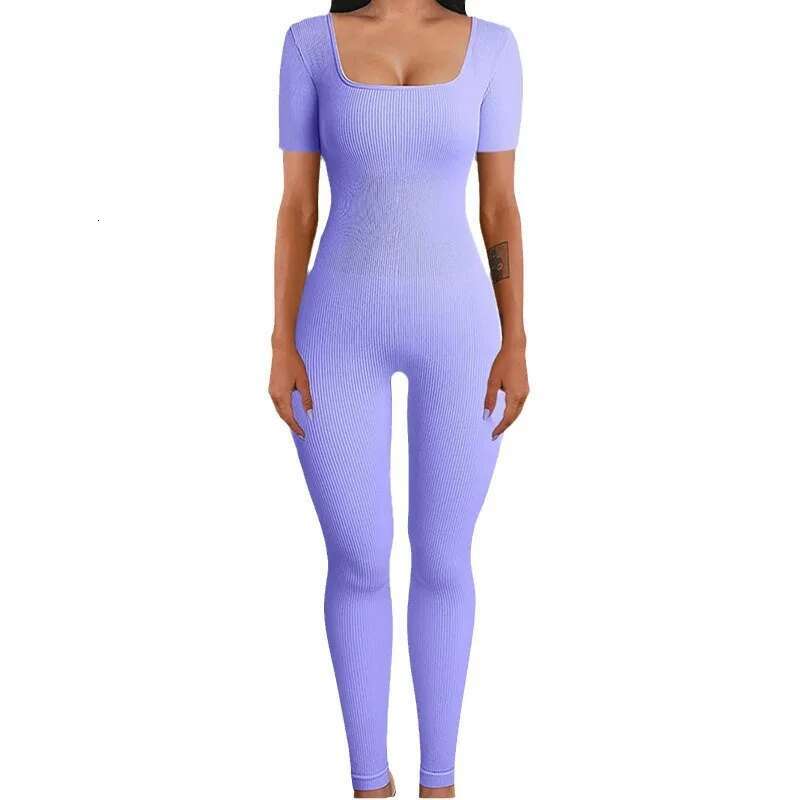 Dongdumaoyi Nieuwe Herfst Winter Vierkante Hals Butt Lifting Slim Fit Sexy Geribbelde Yoga Workout Jumpsuit Dames