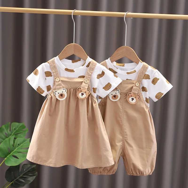 Childrens brother and sisters clothing Childrens baby boy/girl cartoon T-shirt bib shorts 2 pieces/set Summer fashion casual childrens clothing 0-5 ye