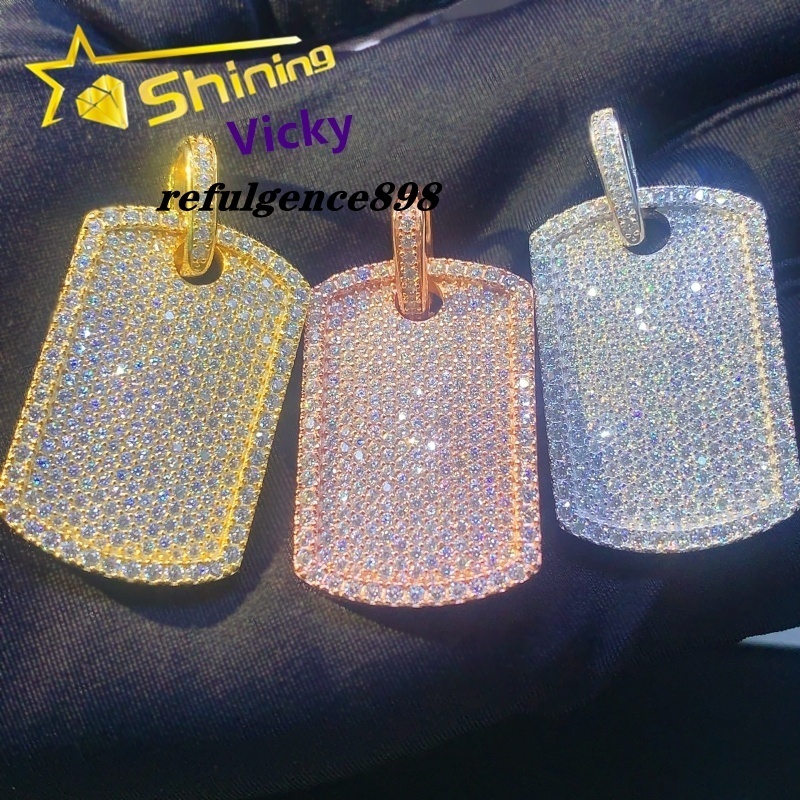 Fine Jewelry Ready to Ship 925 Sterling Silver Mossanite Tag Pendant Custom Iced Out Diamond Moissanite Pendant Men