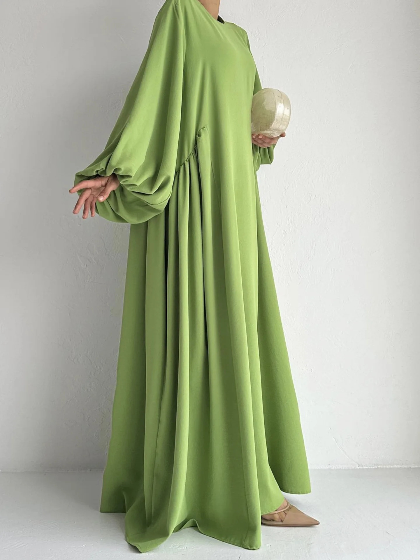 Womens Muslim Dress Simple Solid Abaya Ramadan Elegant Casual Flat Long Humility 250326