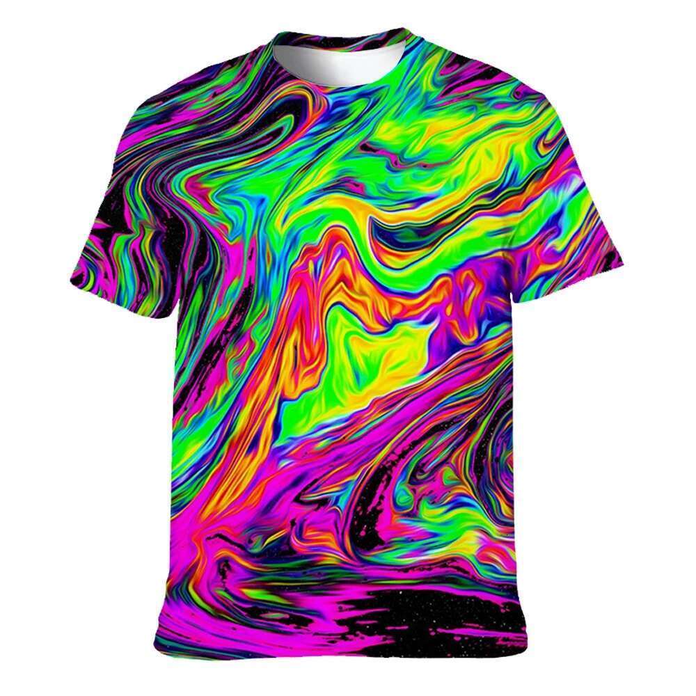 Men s colored T shirt D printed abstract neon light short sleeved