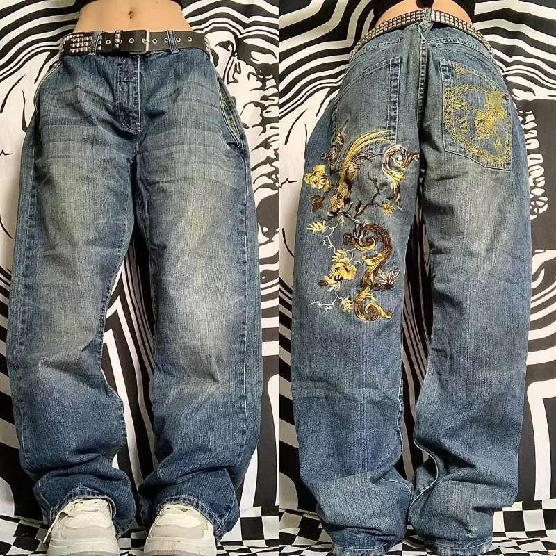 American Fashion Trend Joker Pattern Embroidered Loose Women Street Y2k New Hip Hop Oversized Wide-Leg Pants Unisex Jeans