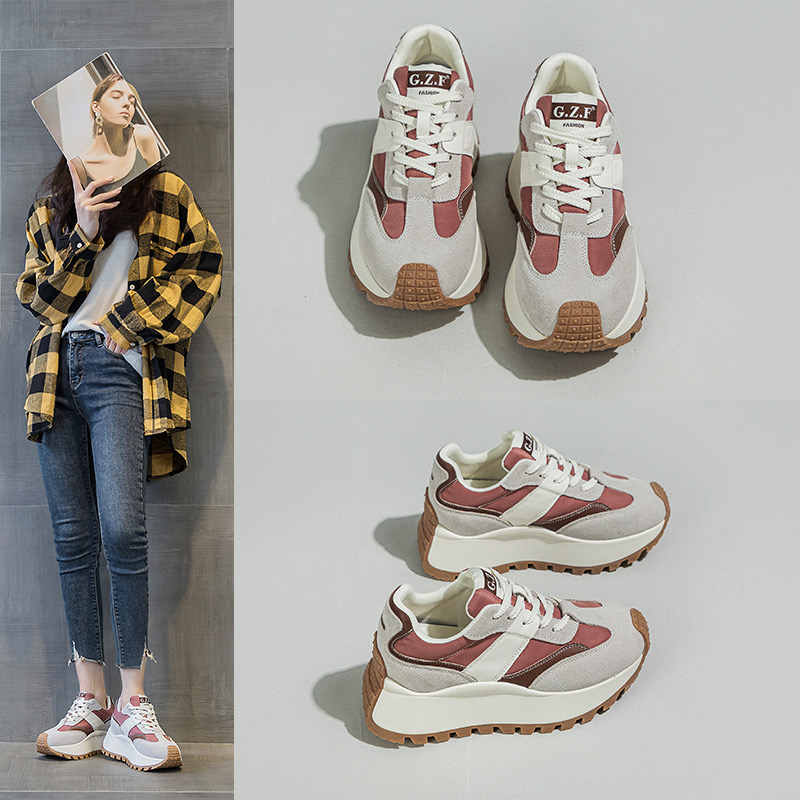 Mens Casual Sneakers Womens Designer Retro Running Fashion Split Leather Canvas New Breathable Height Increased Platform Shoes 6467 f90c