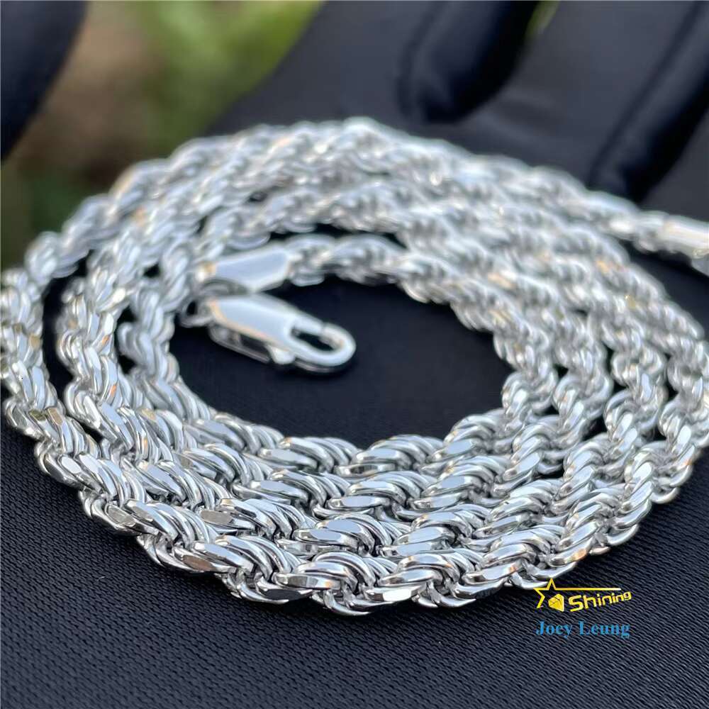Large Stock Hip Hop Jewelry 1.9mm-6.0mm Rope Chain Necklace 925 Sterling Silver Gold Plated Rope Chains