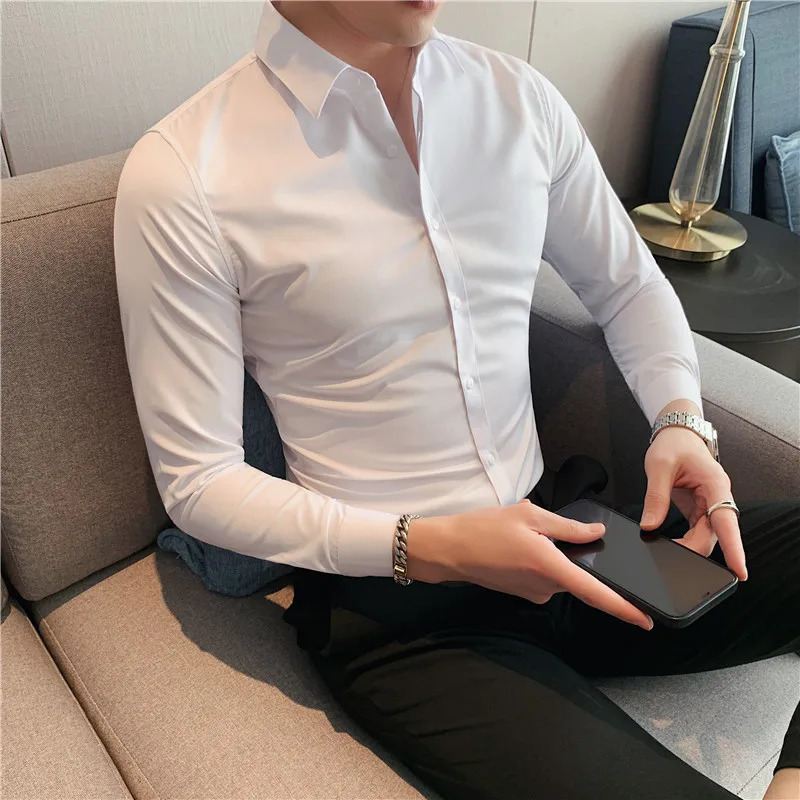 Large size S7XL highquality mens shirt 2024 autumn long sleeved solid business ultrathin social casual 250326