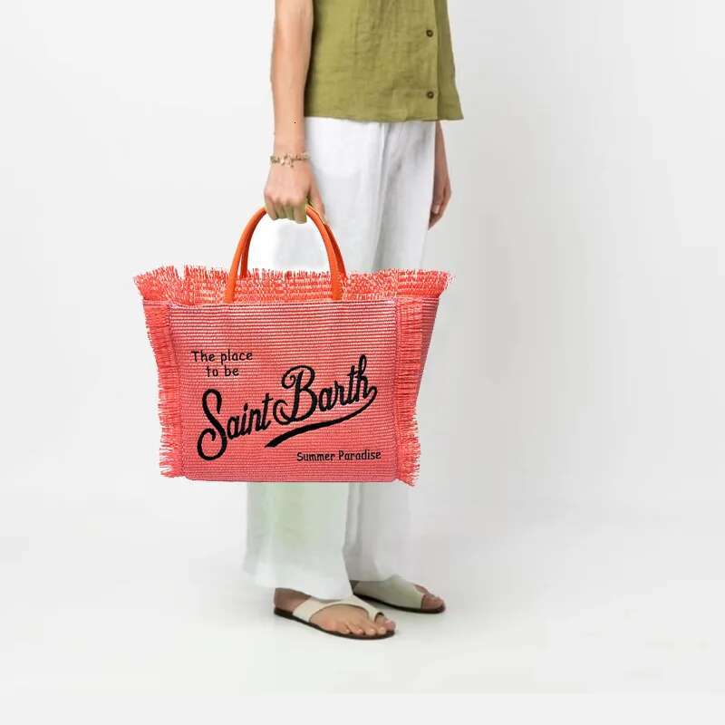 2024 New Women's High-Capacity Beach Tourism Straw Mat Handmade Tassel Handbag Tote Bag