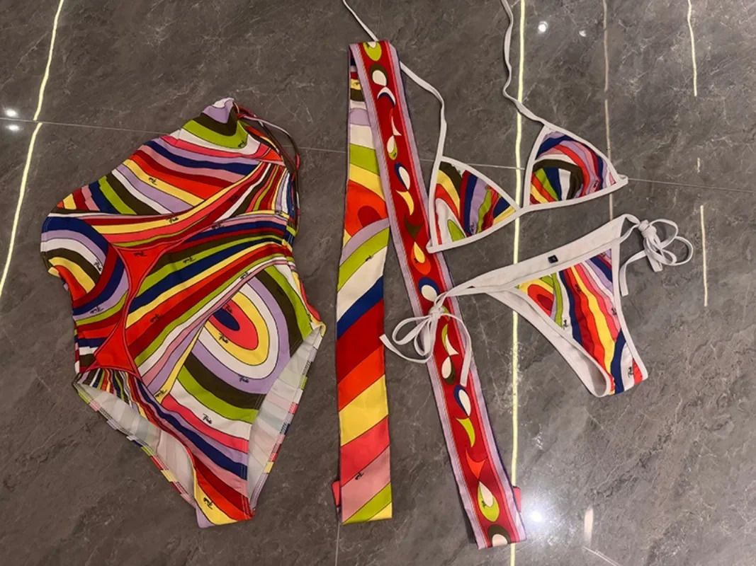 n Womens Swimsuit Silk Scarf Set European Fashion Beach Sexy Bikini 250321