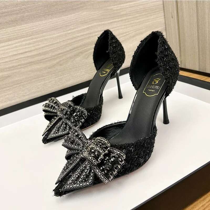 Pearl Crystal Bowtie White Wedding Women 2024 Spring Brand Designer High Heels Pumps Woman Thin Heeled Party Shoes