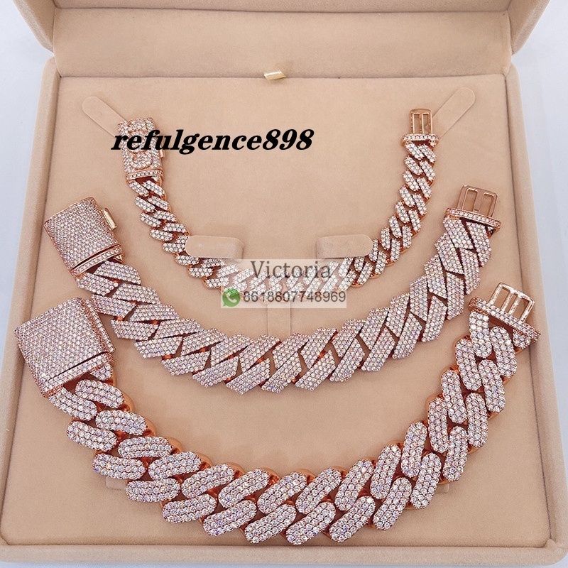 Hip Hop 13MM 20MM 23MM Miami Cuban Link Men Iced Out Rose Gold Moissanite Cuban Bracelet