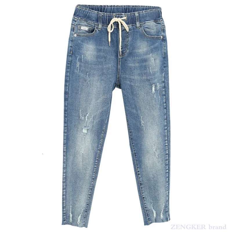 Spring Summer Jeans Women's Stretch Fat Sister Nine-Point Were Thin High Waist Pants Plus Size 5Xl