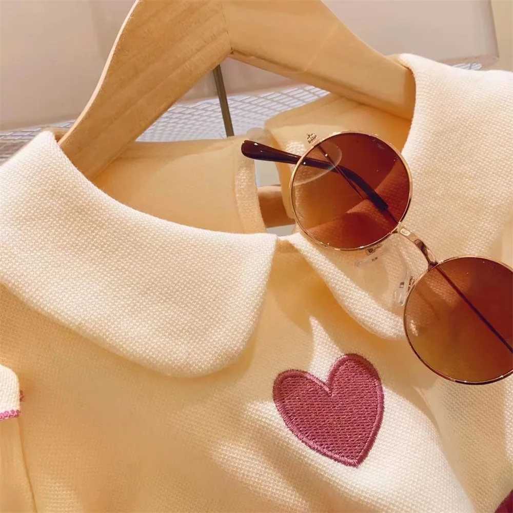 Fashion girls clothing set summer new heart-shaped printed doll collar T-shirt+shorts 2PCS set 3 4 5 6 8 year old childrenT250327