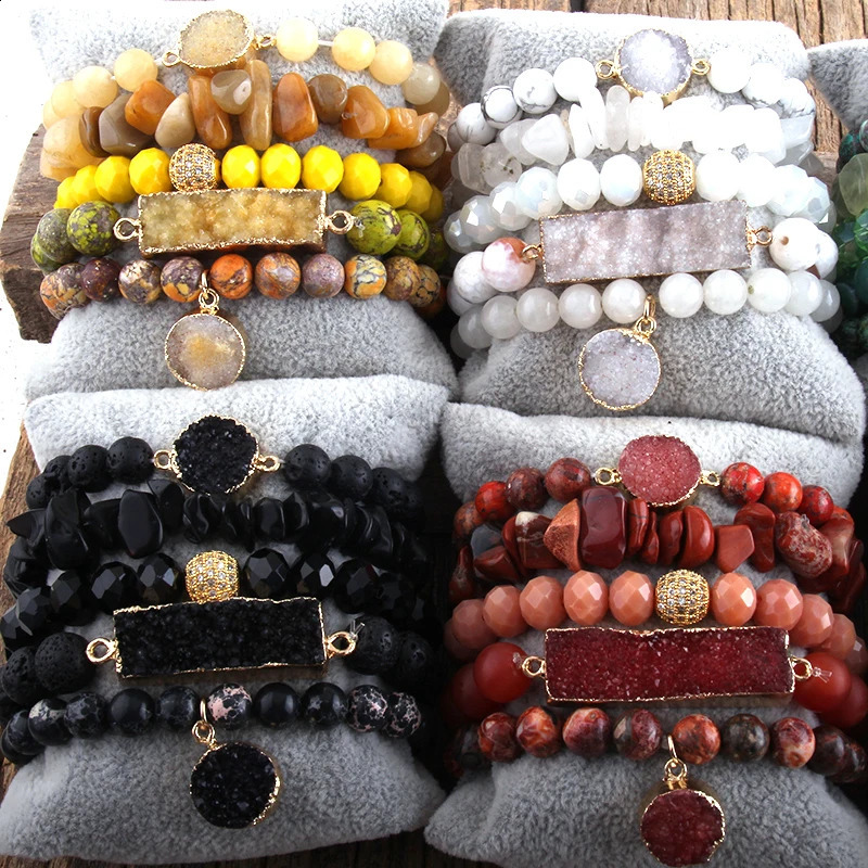 RH Fashion Boho Jewelry Natural Stone Druzy Charm Bracelet Bangle 5pc Bracelets Sets For Women Jewelryes Gift DropShip 250318