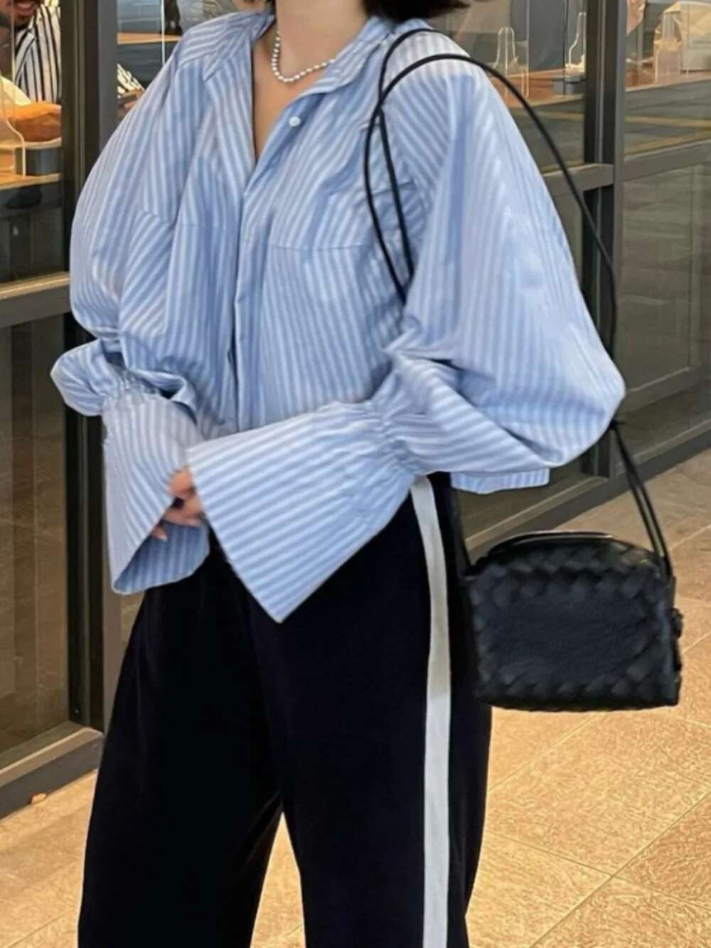 Elegant Loose Stand Collar Flare Sleeve Patchwork Blusa Single Breasted All-Match Slim Fit Top Japan Soft Casual Shirts